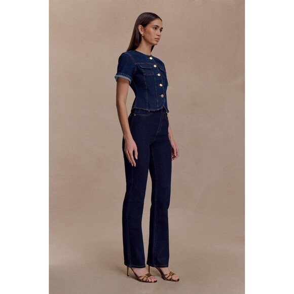 NEW NWT MESHKI Janessa Straight Leg Denim Jeans High Waist Indigo Blue - Picture 3 of 15